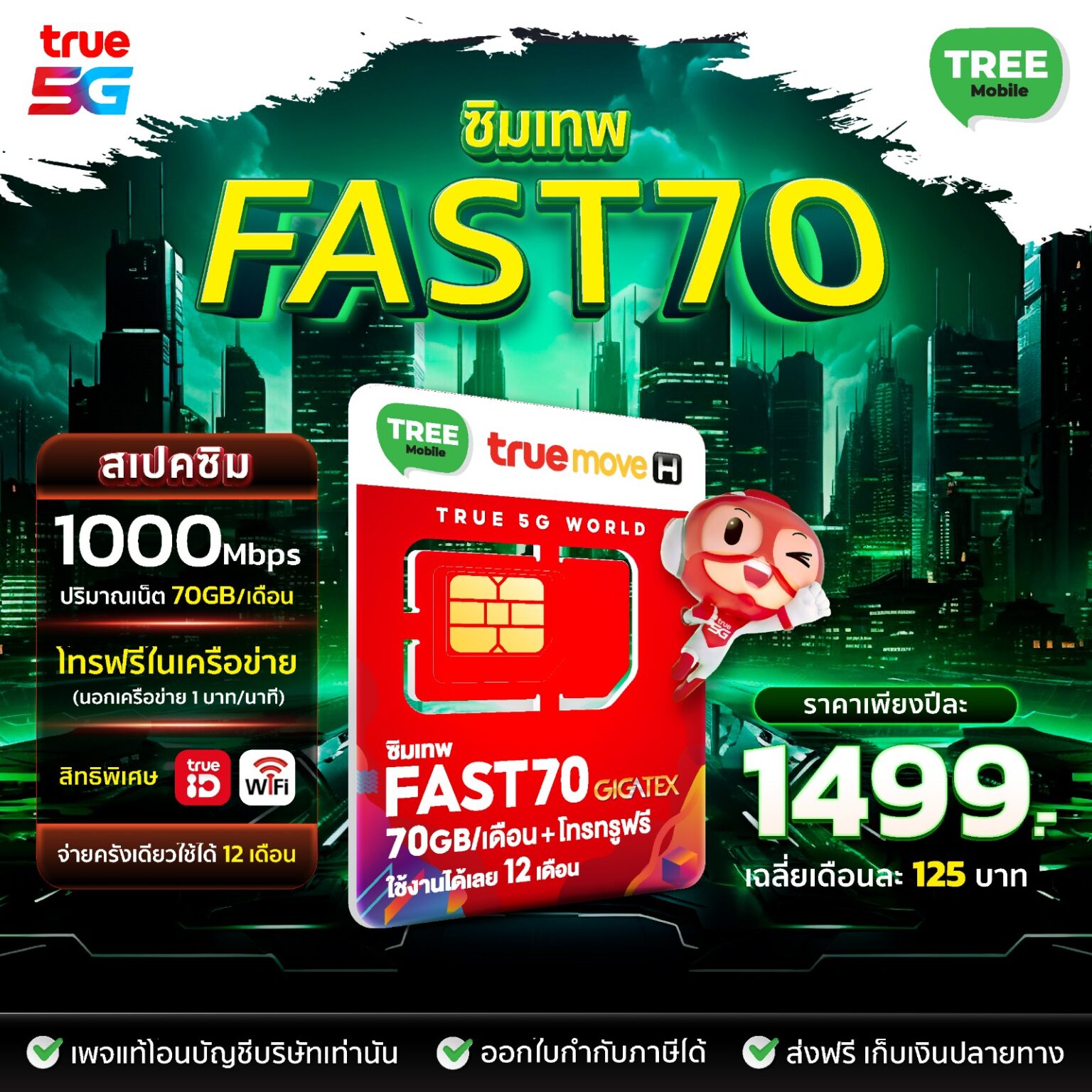 ซิมเน็ตรายปี TRUE Fast70