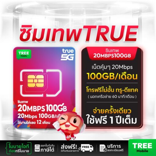 ซิมเทพ True 20Mbps 100GB เน็ตแรง ใช้งานได้ 12 เดือน ส่งฟรี