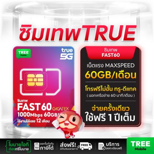 ซิมเทพ True Fast60 เน็ตแรง 1000Mbps 60GB คุ้มเกินราคา
