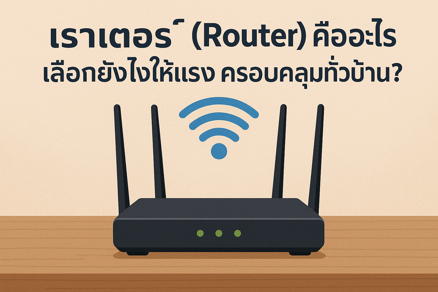 ภาพประกอบ เราเตอร์คืออะไร วางอยู่บนโต๊ะทำงาน